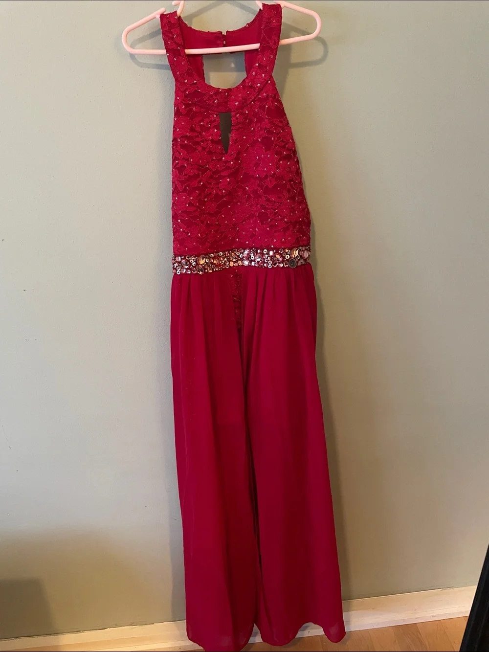 Speechless Red Beaded Halter High-Low Formal Dress